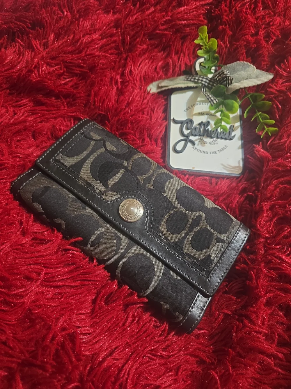 Vintage Y2K Coach Signature Black & Gray Accordion Wallet